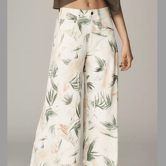 Pilcro Pants - Pilcro Anthropologie Adi Printed Linen Mid Rise Flare Pants Floral Ivory 31T